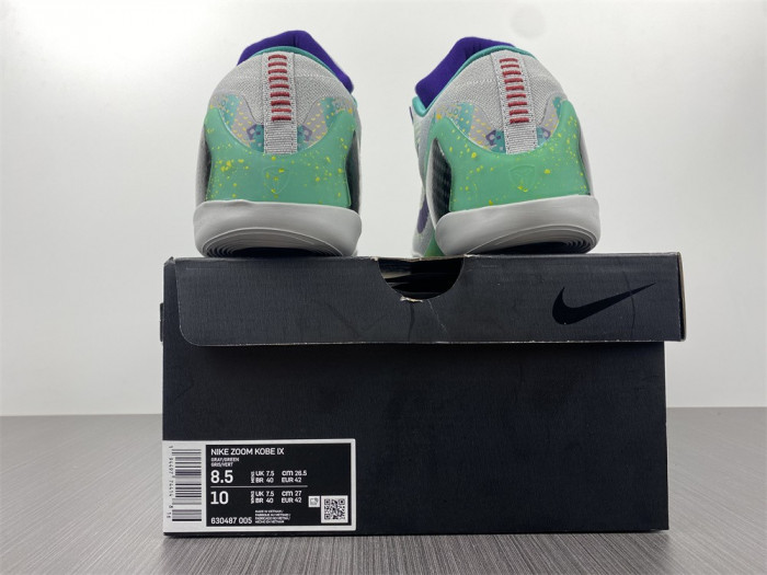 Nike Zoom Kobe 9 IX Grey Green Purple Shoes 630487-005