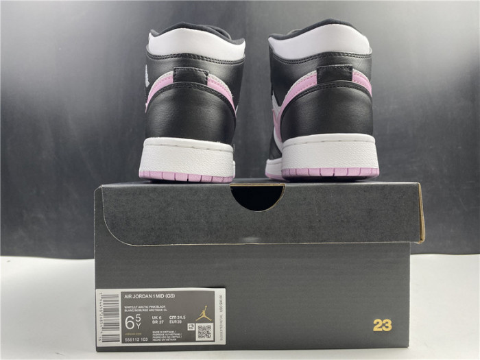 Air Jordan 1 Mid White Black Light Arctic Pink (GS) - 555112-103